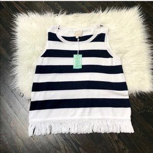 Sail to Sable Navy and White Striped Fringe Trim